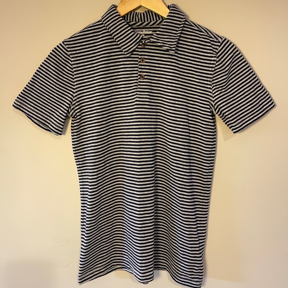 Tommy Bahama Black and Grey  Striped Polo Shirt